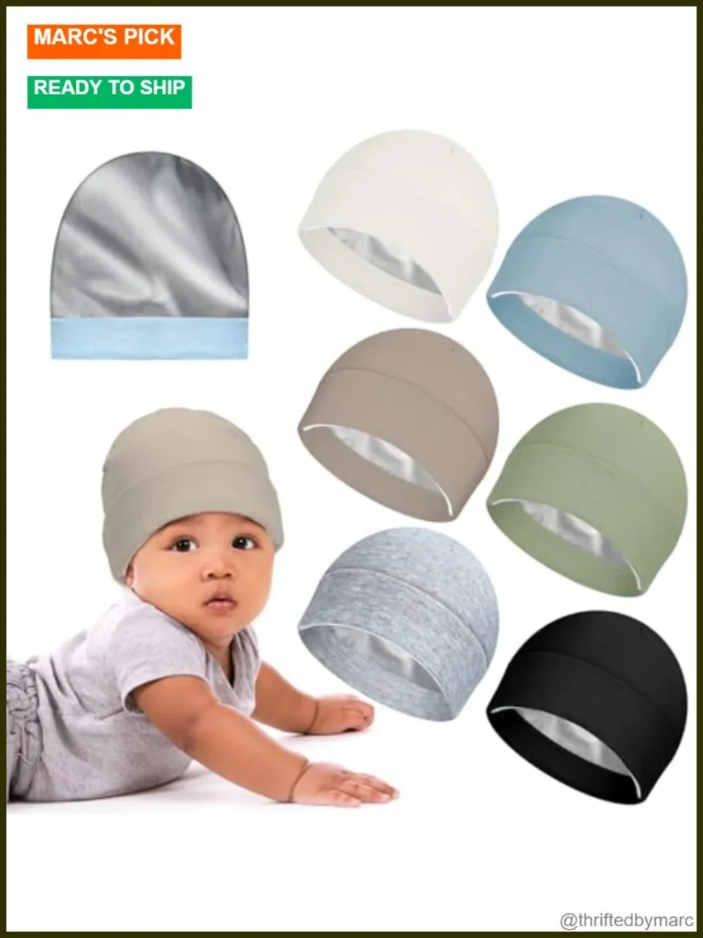 6 Pack Satin Lined Baby Hats Silk Lined Beanie Toddler Hospital Newborn